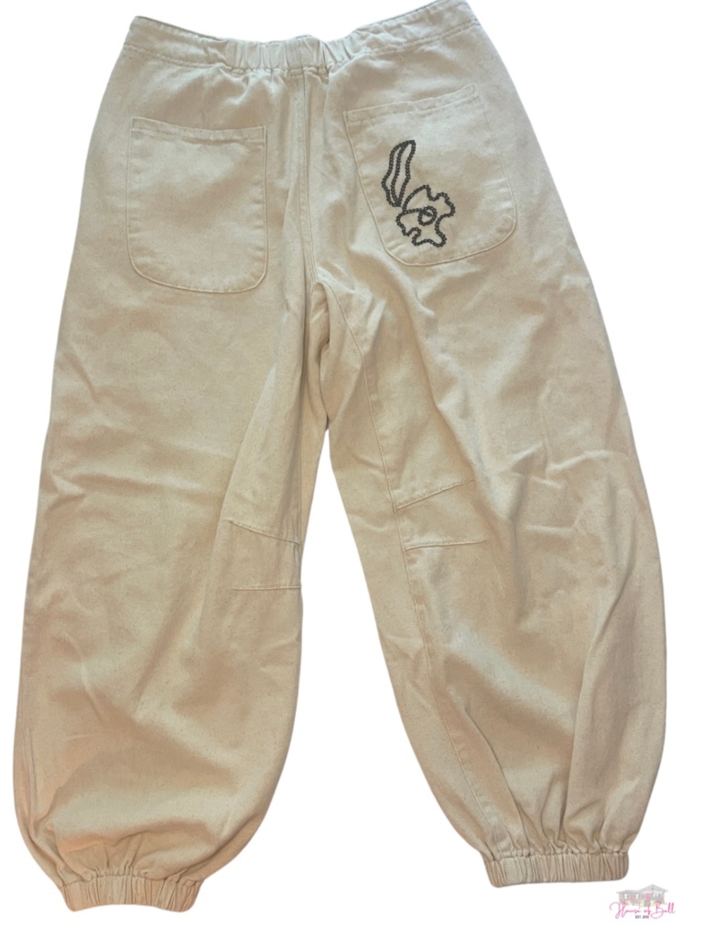 POL Floral Embroidered Balloon Pants Oatmeal Cream Joggers L - Picture 3 of 6